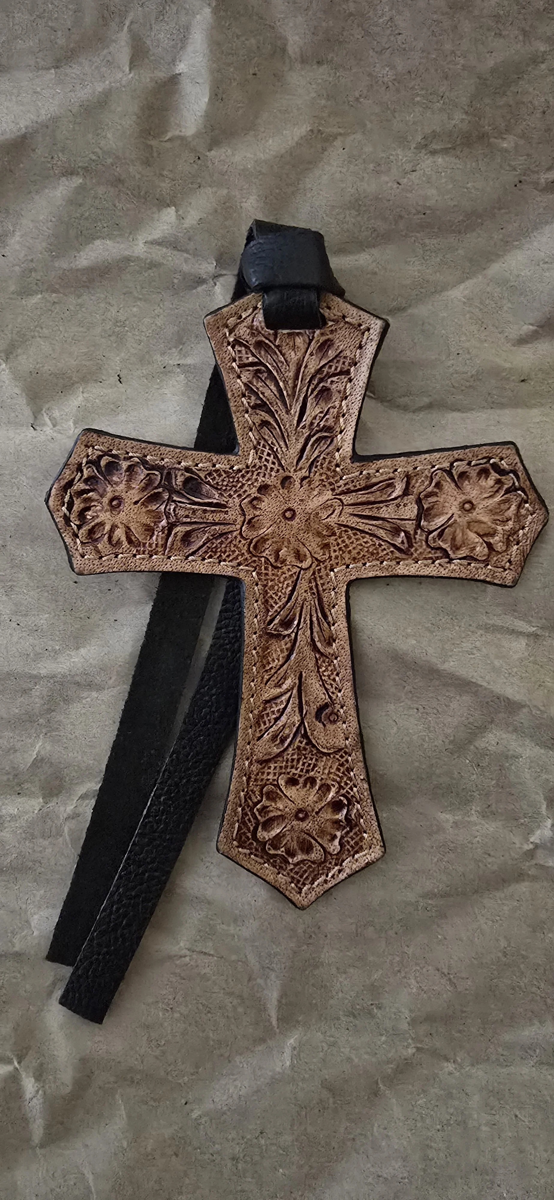 Leather Cross golden floral