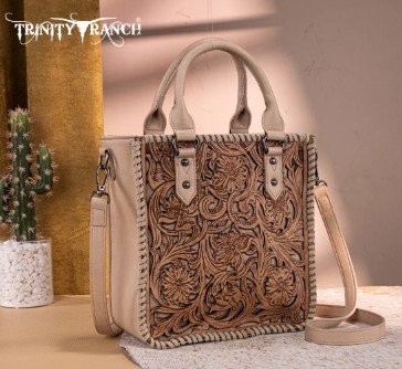 Trinity Ranch Floral Tooled Collection Tote/Crossbody - Tan