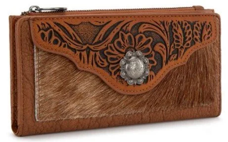 Trinity Ranch Hair-On Cowhide Tooled Collection Wallet