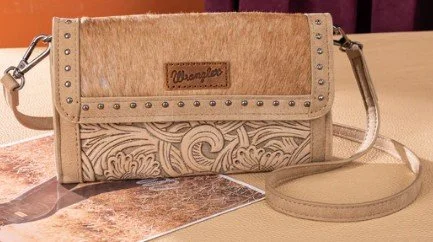 Wrangler Genuine Cowhide Wallet/Wristlet/Crossbody Bag - Tan