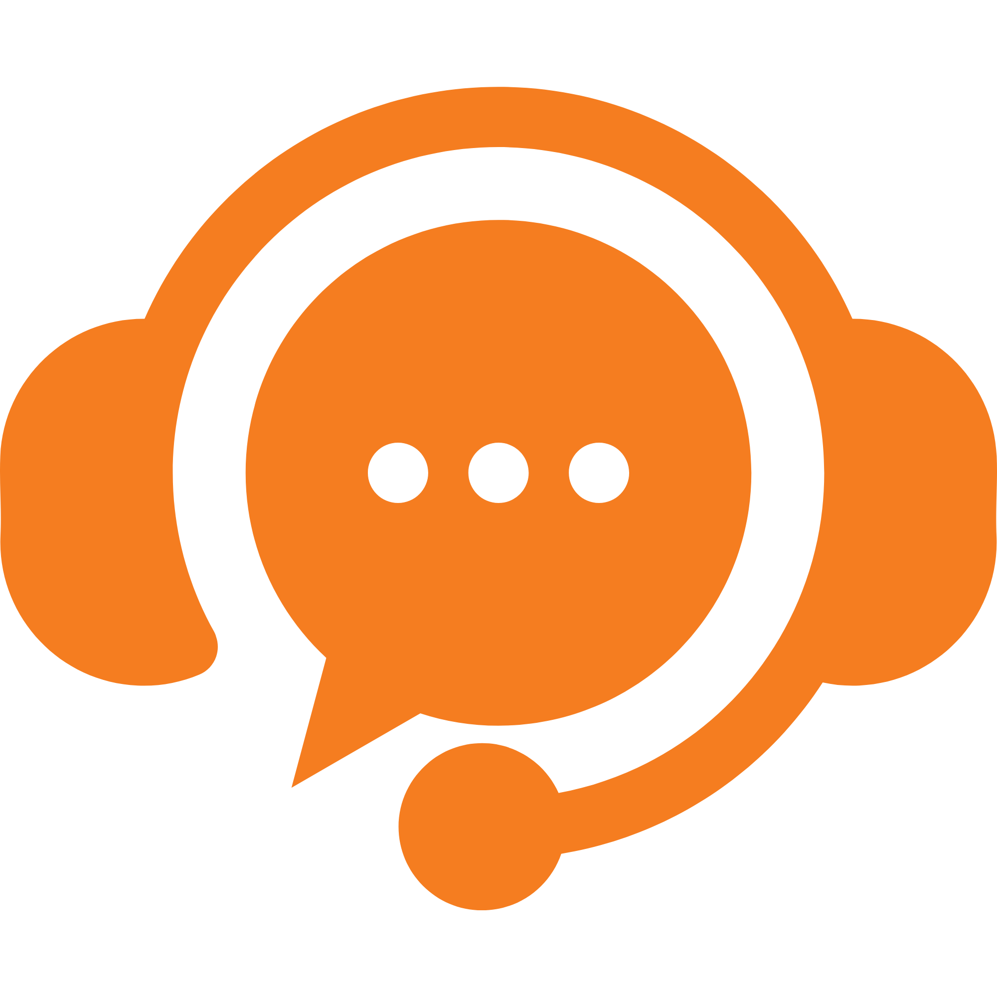 Orange and black icon of a chat speech bubble with three dots inside, indicating messaging or communication.