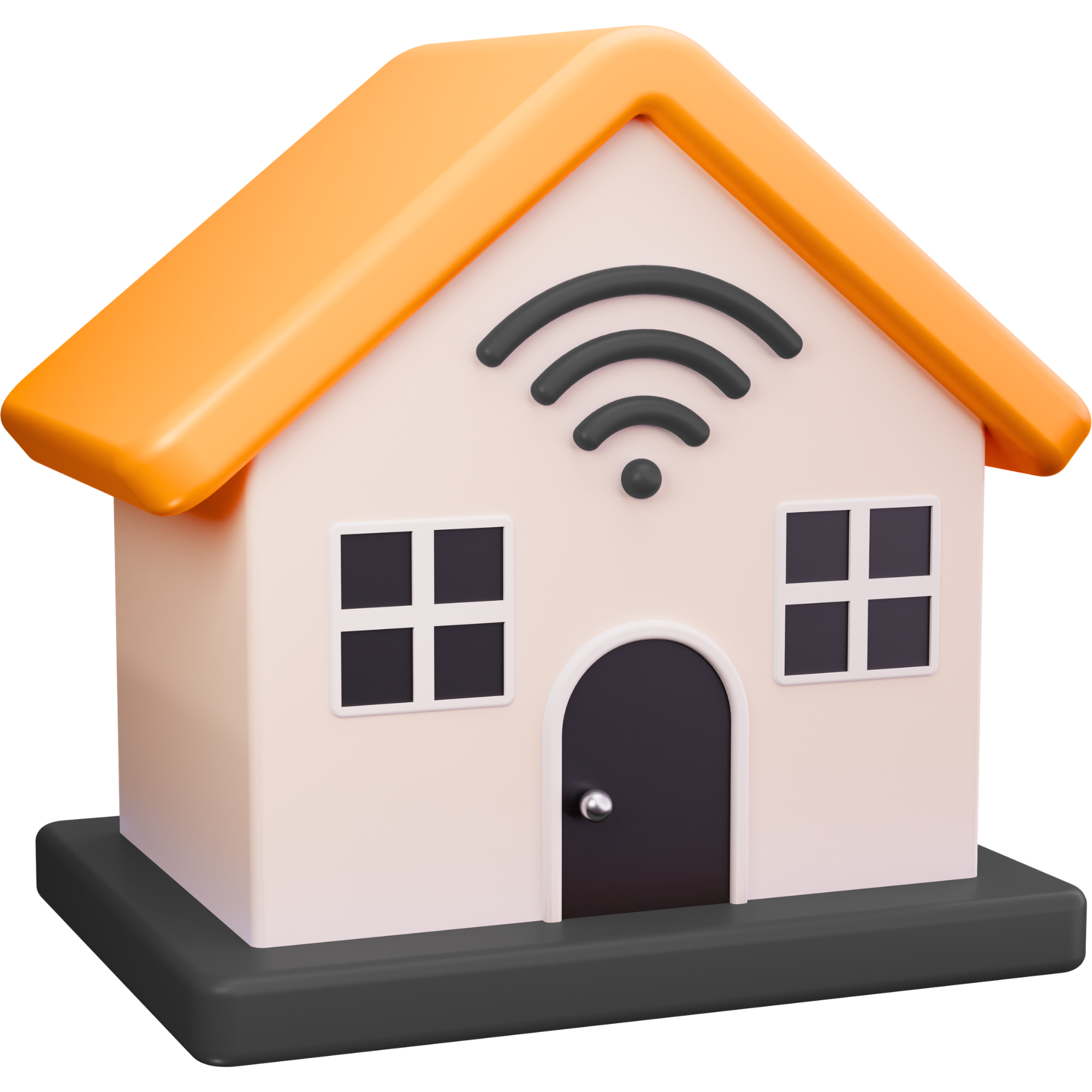 A decorative model of a house with a Wi-Fi symbol on the front, placed on a dark surface.