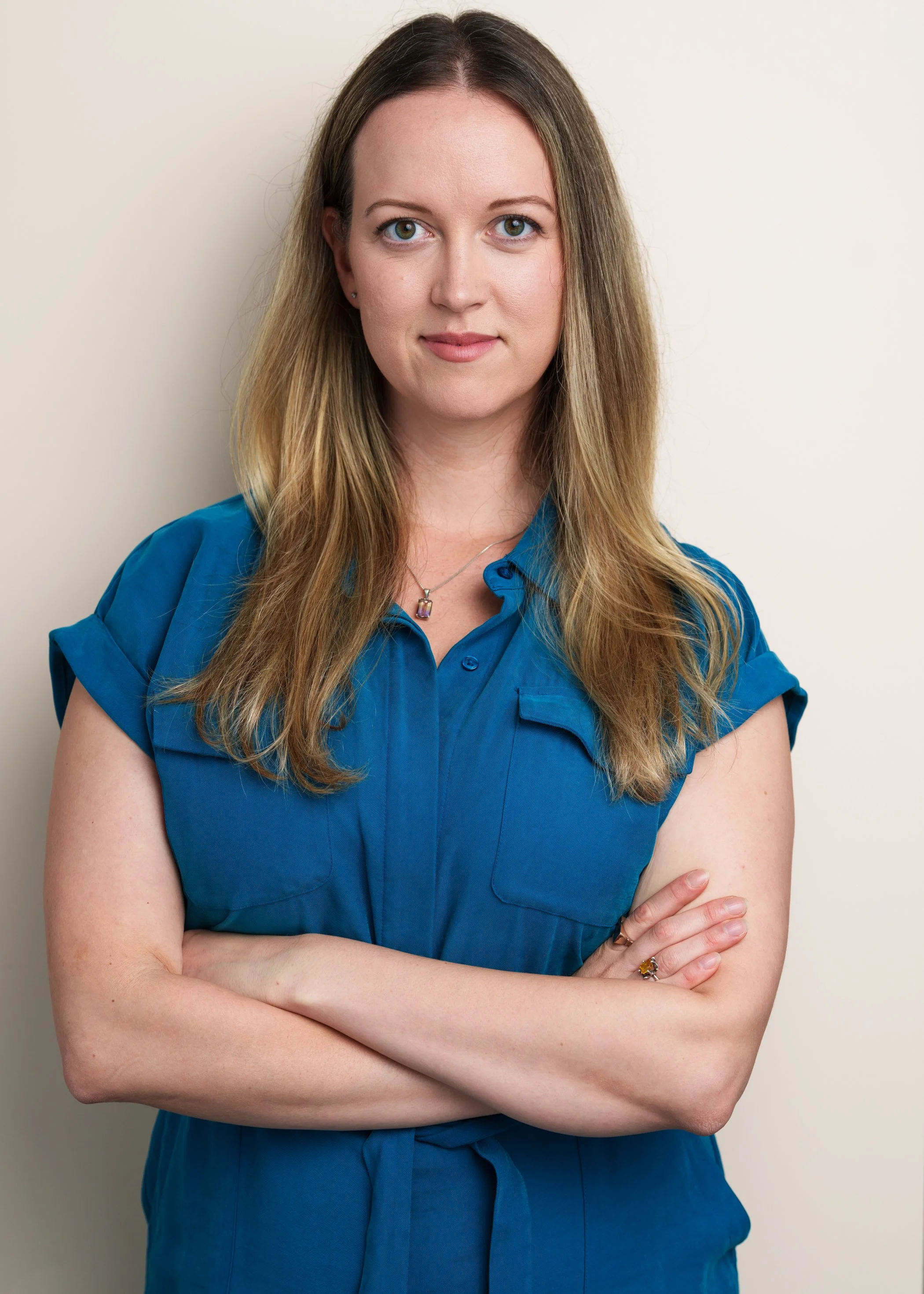 Image of Alenka Kyslik in a blue jumpsuit