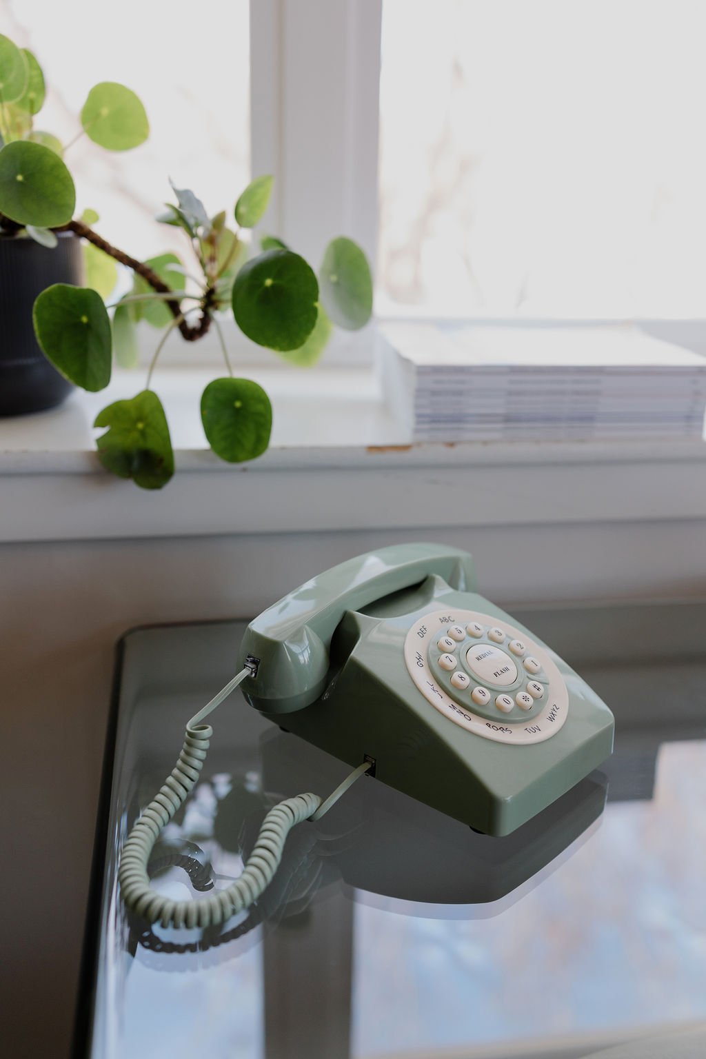 Vintage telephone on a desk in the Gather Strategy office.