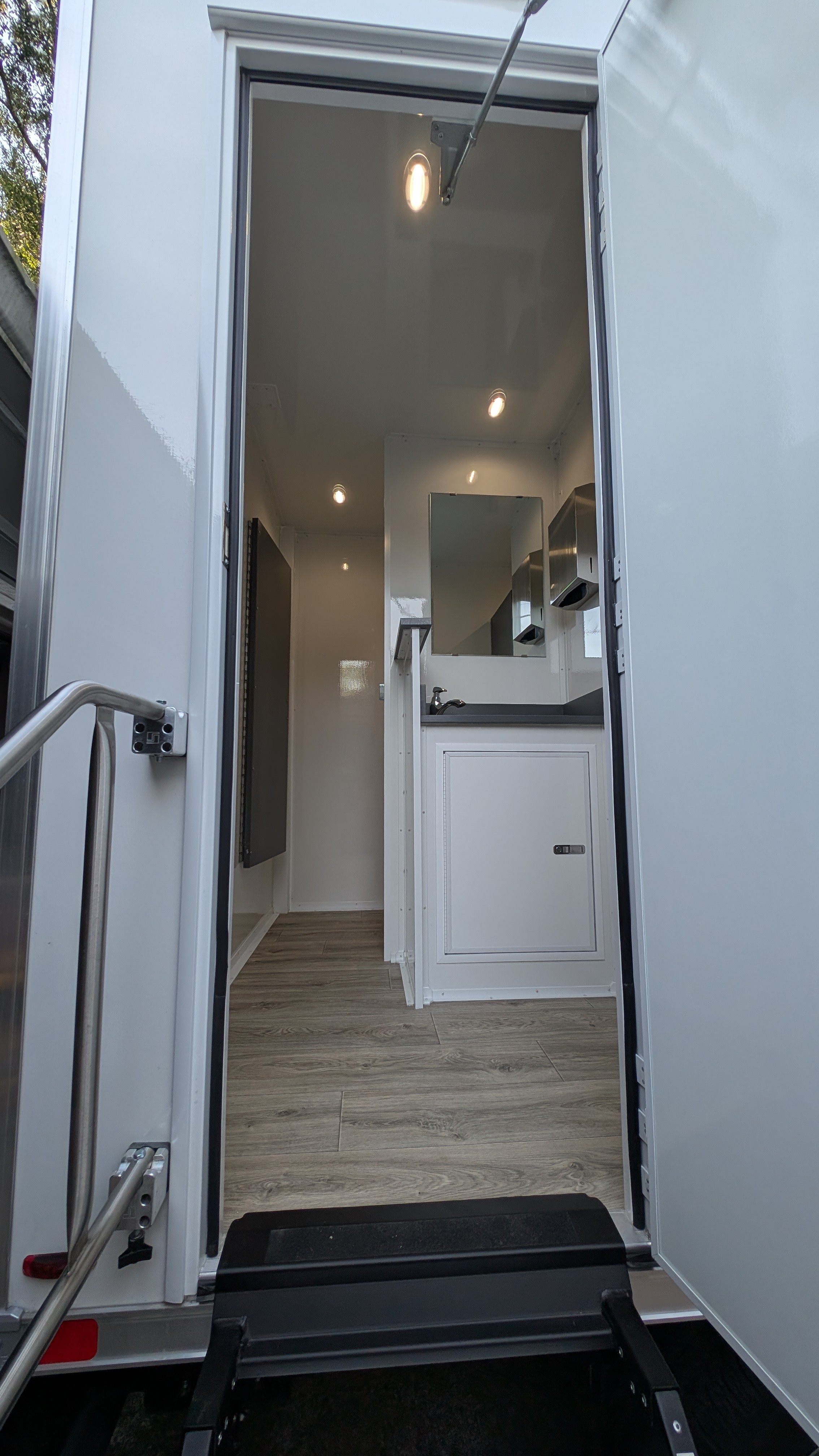 welcome inside the spacious women's double stall