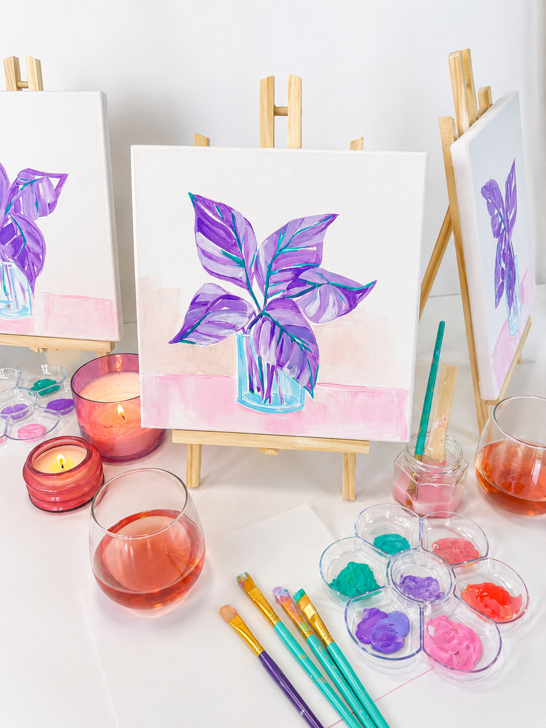 Adults enjoying a Sip & Create art night at Art House in Boca Raton