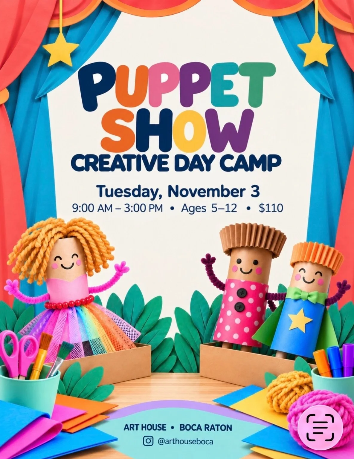 You asked, so we brought it back&mdash;our Puppet Show Creative Day Camp is happening on Tuesday, November 3rd. 🌈☔️

Young artists will spend the day bringing their own puppet production to life from start to finish. From dreaming up characters and 