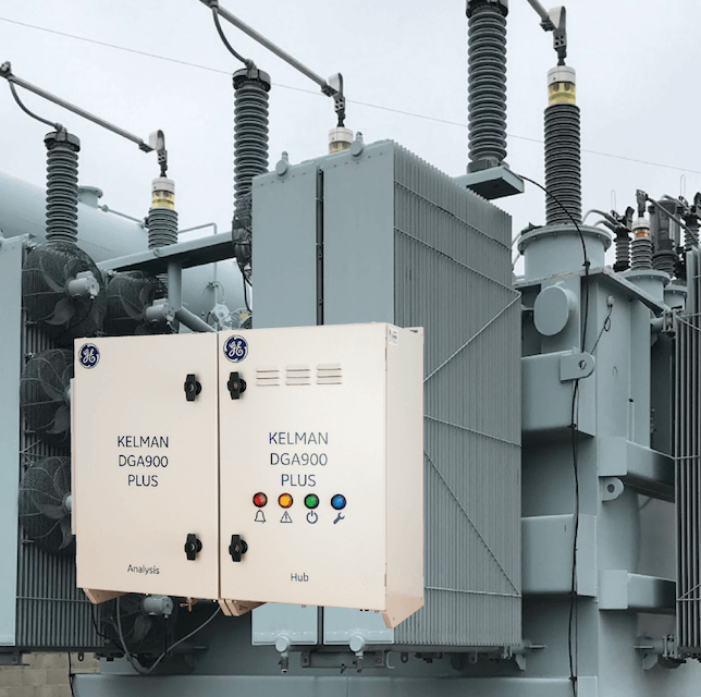 Close-up of electrical equipment including a transformer and control panels with status lights.