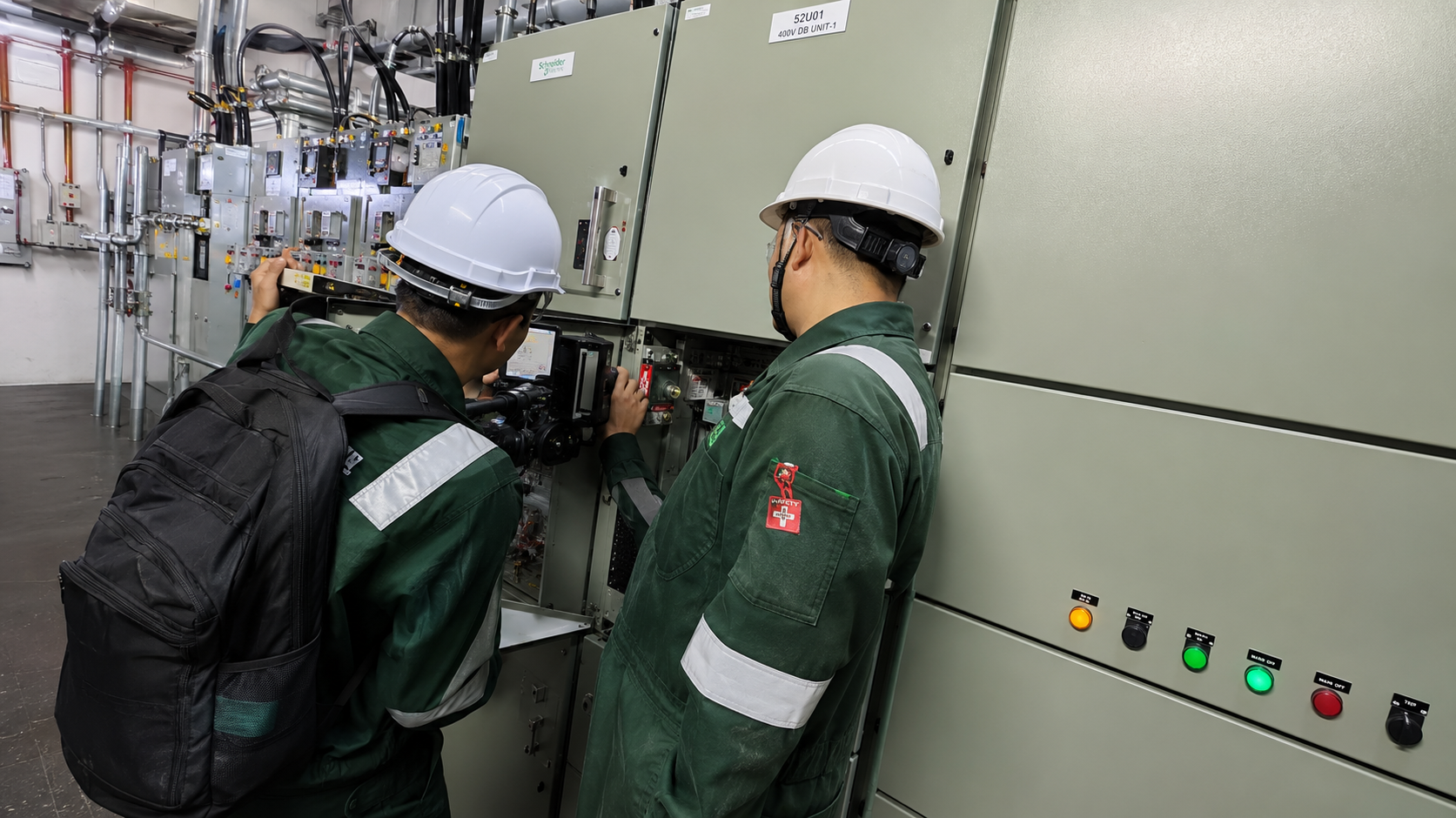 Electrical engineers checking on relays at the MCC.png