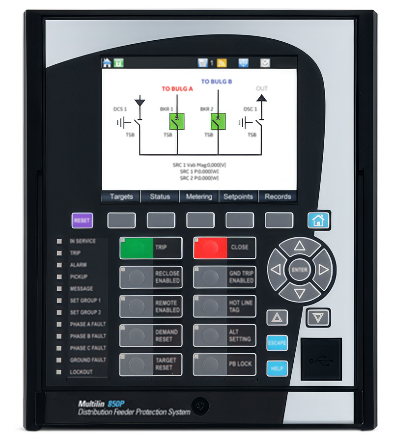 An industrial control panel displaying a schematic diagram on a screen and various buttons, indicators, and controls.