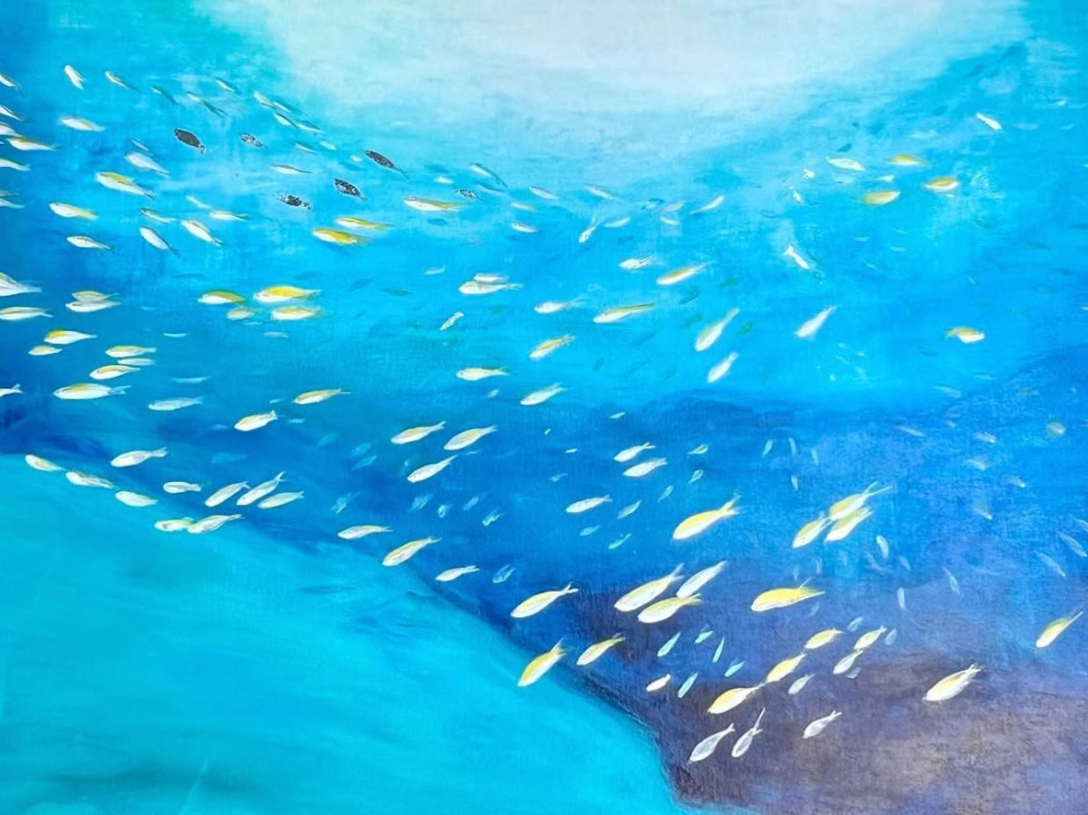 “Go little fishies!”
Acrylic in canvas, 36 x 48