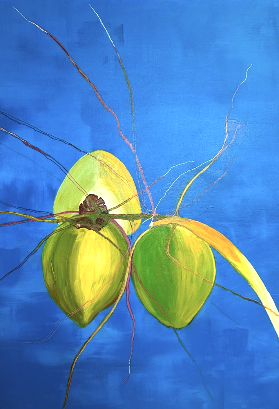 ¡Qué Coco!
36x36 Acrylic on canvas

¡Qué Coco! is a celebration of abundance, nature, and cultural identity. It honors the coconut not only as a fruit that enriches our food and flavors our drinks, but as a vibrant symbol of joy and the Caribbean spi