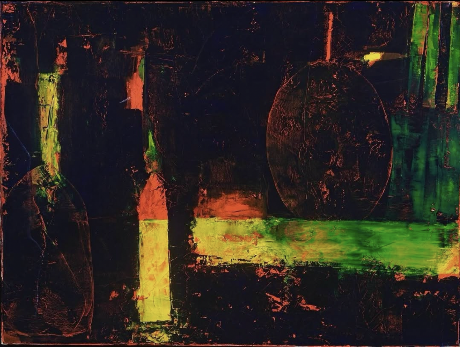 “In the dark, with bottles”
Acrylic on canvas, 36 x 48