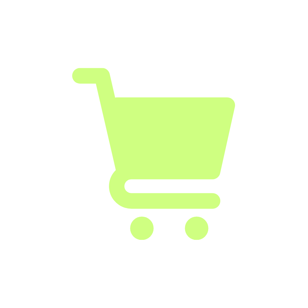 Icono de carrito de compras en color verde claro sobre fondo negro.