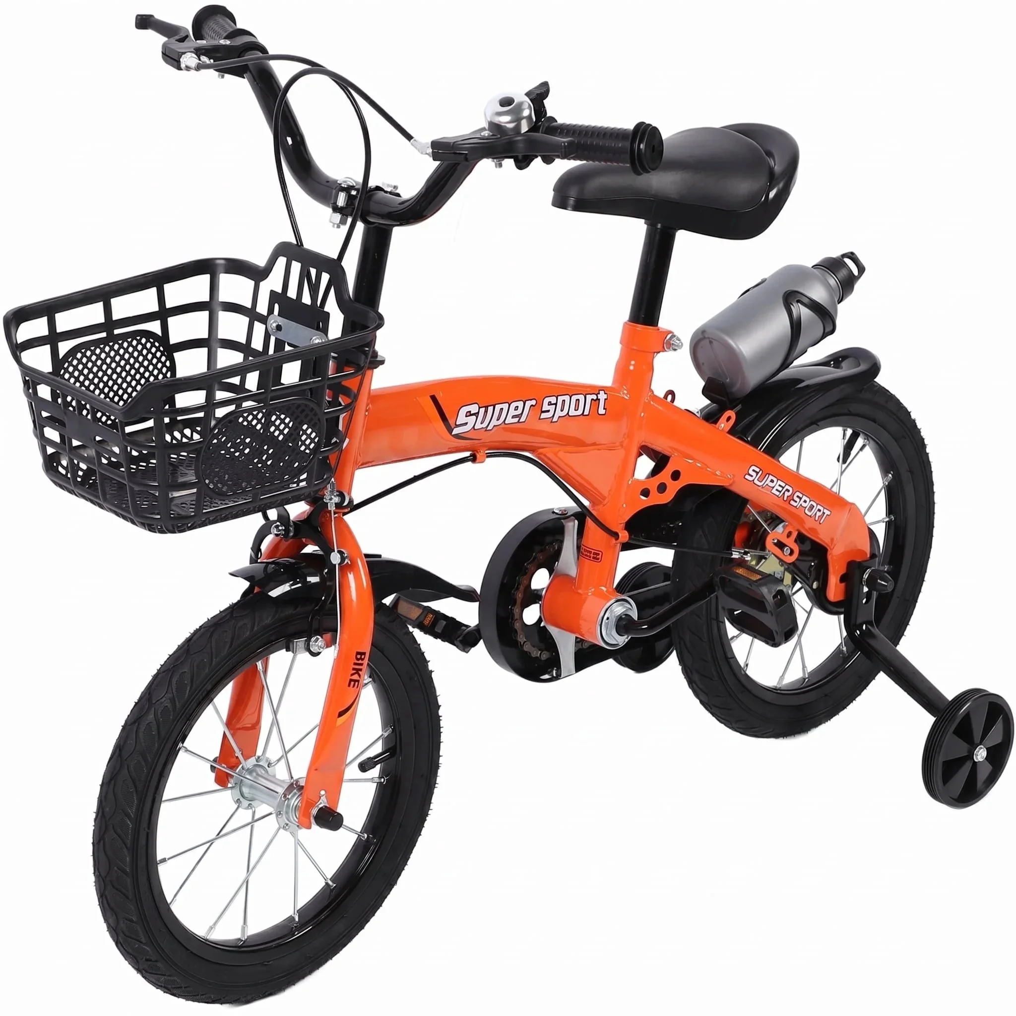 18" Kids Bike with Training Wheels, Height Adjustable Kids Bicycle with Basket/Water Bottle, Birthday Xmas Gifts for Girls Boys Toddlers Kids 6-12 YO