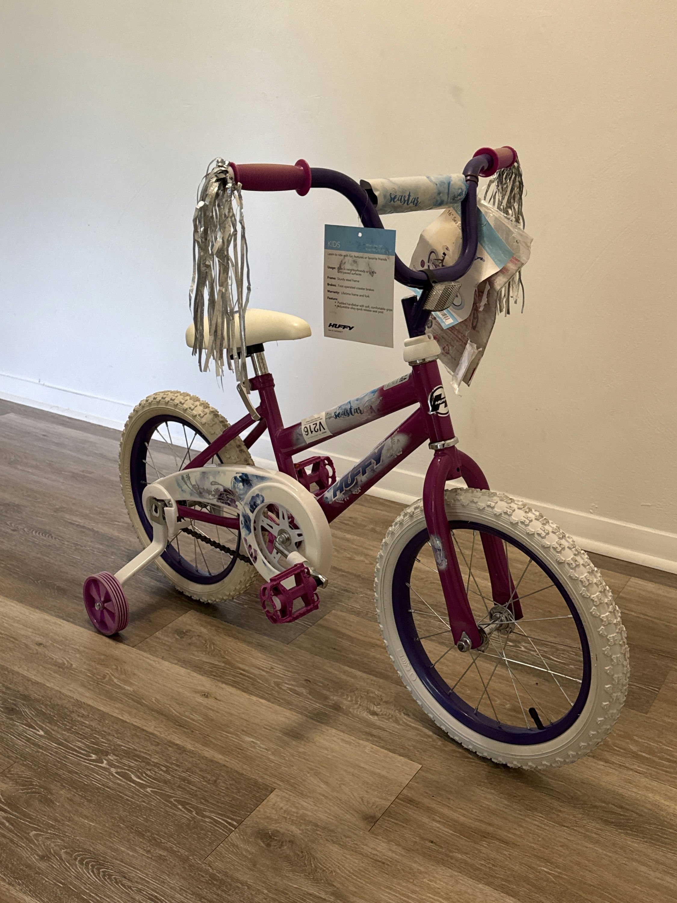 Huffy 16" Sea Star Kids' Bike, Fits Riders 42" - 48", Purple, Youth, Girls