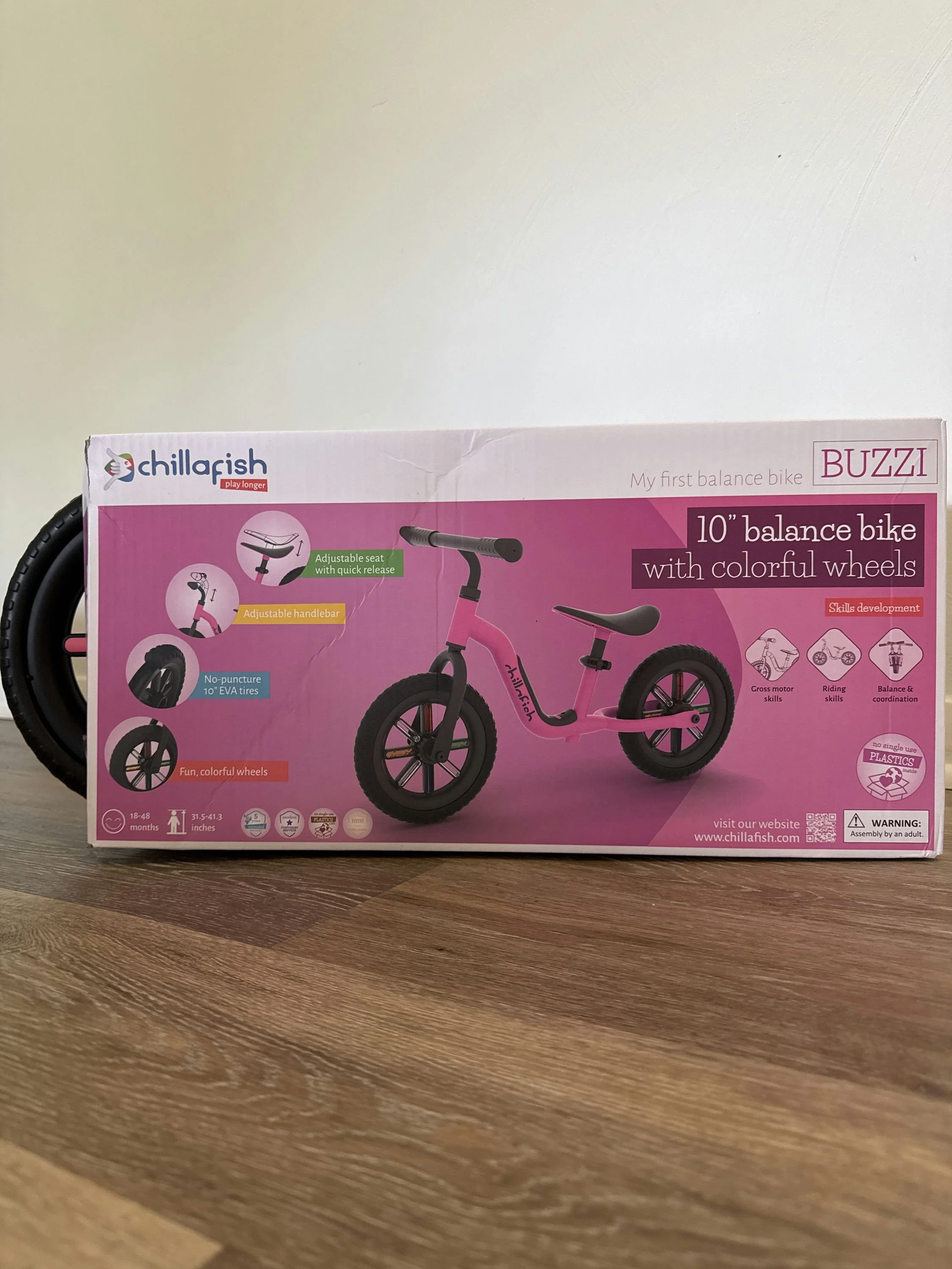 Chillafish Pink Buzzi 10' Balance Bike for Kids 1.5 Years and Older, Lightweight Toddler Bike with Adjustable Seat