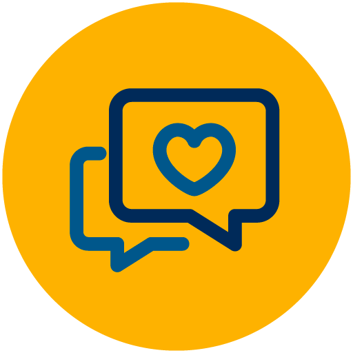 Icon of overlapping speech bubbles with a heart.