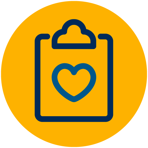 Icon of a clipboard with a heart.