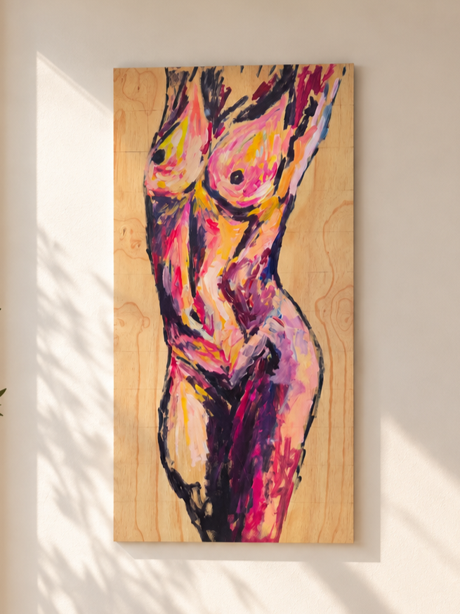 She is the sun |
acrylic on wood panel · 2026 |
48 × 24 in |
from Lessons from Women