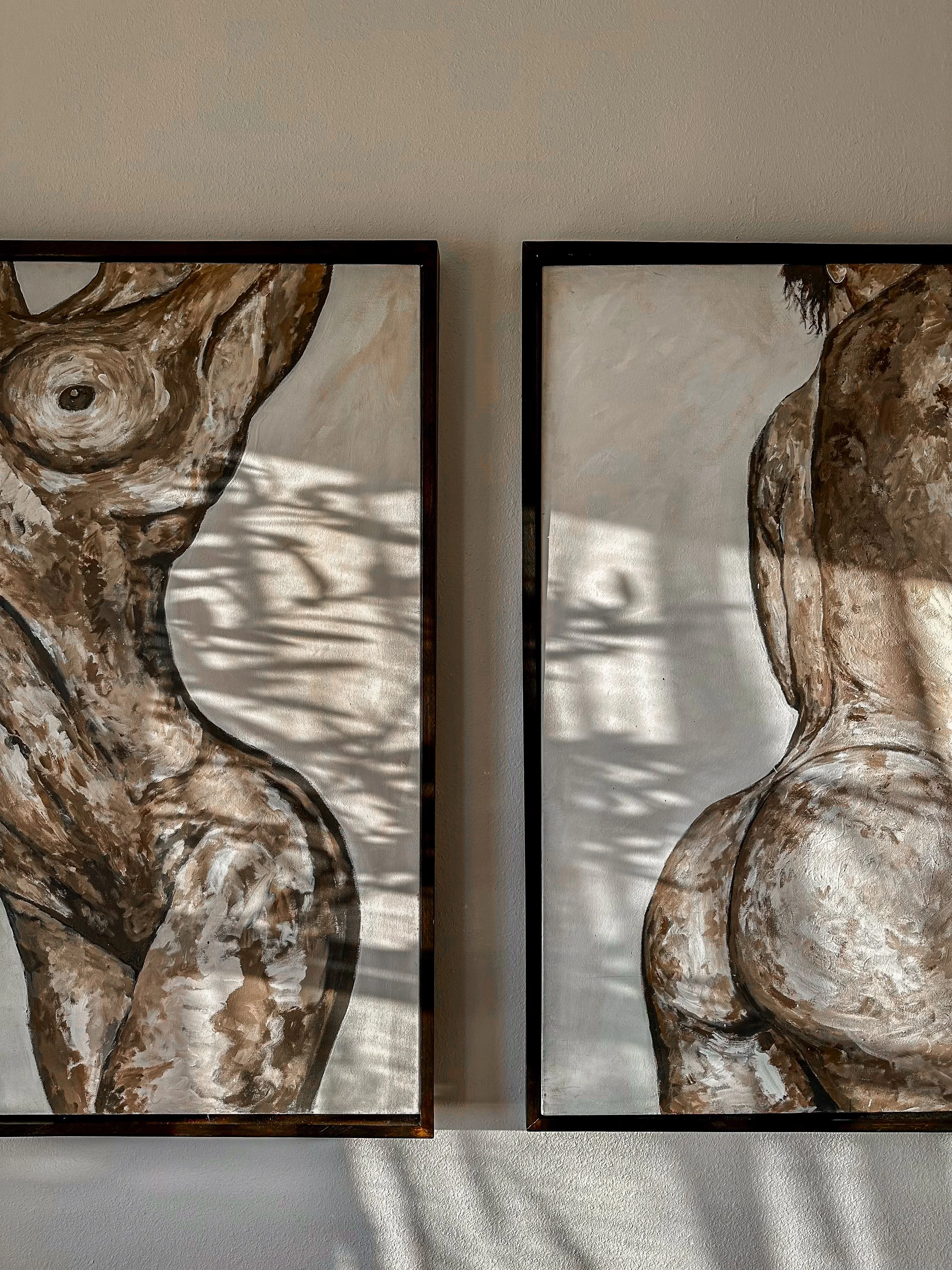 One body, a thousand lives |
acrylic on canvas | oak frame |
diptych, two panels, 48 × 36 in each