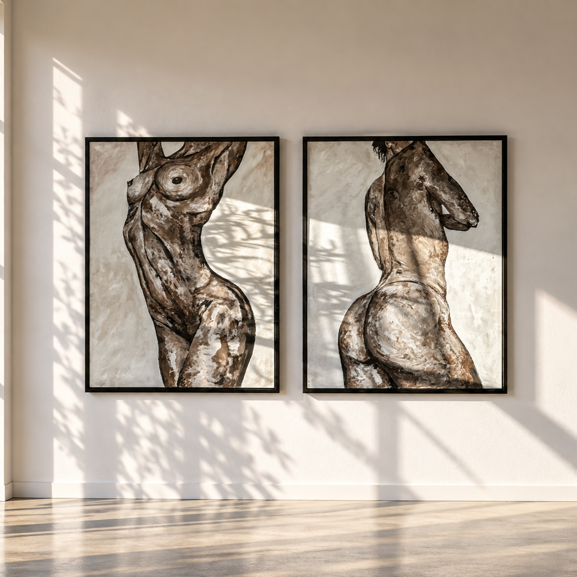 One body, a thousand lives |
acrylic on canvas · oak frame · 2025 |
diptych · two panels, 48 × 36 in each |
from Lessons from Women