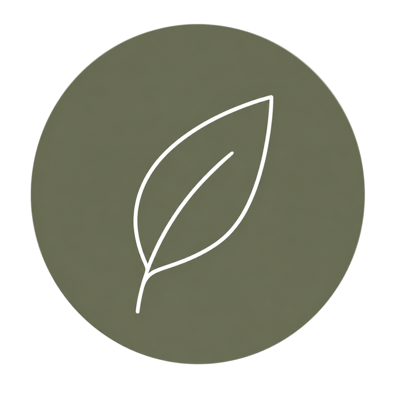Minimalist white outline of a leaf on a dark green background.