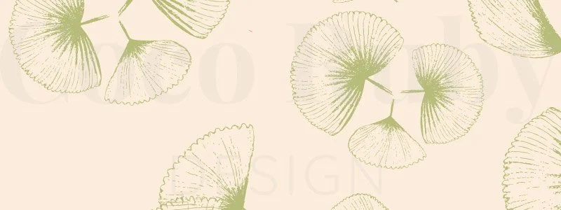 Pattern of fan palm leaves on a beige background.