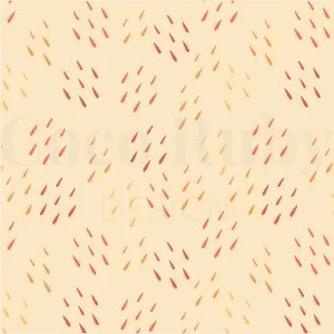 Close-up of a light-colored fabric with scattered, rain drop, brush strokes of red and yellow.