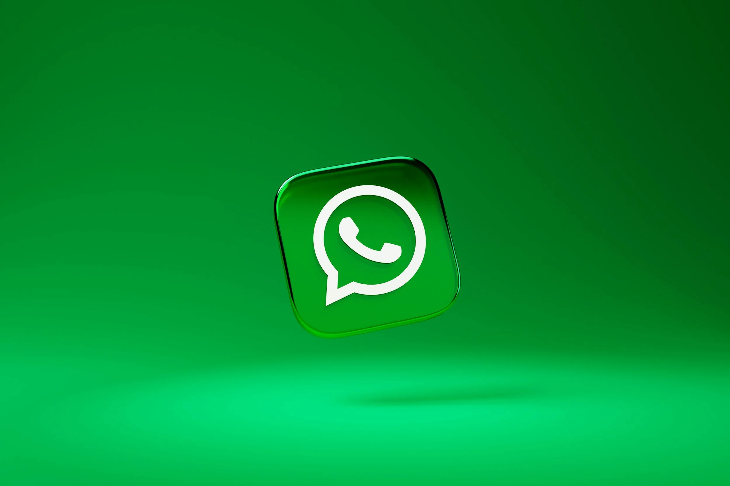Close-up of a highlighted WhatsApp icon on a green background.