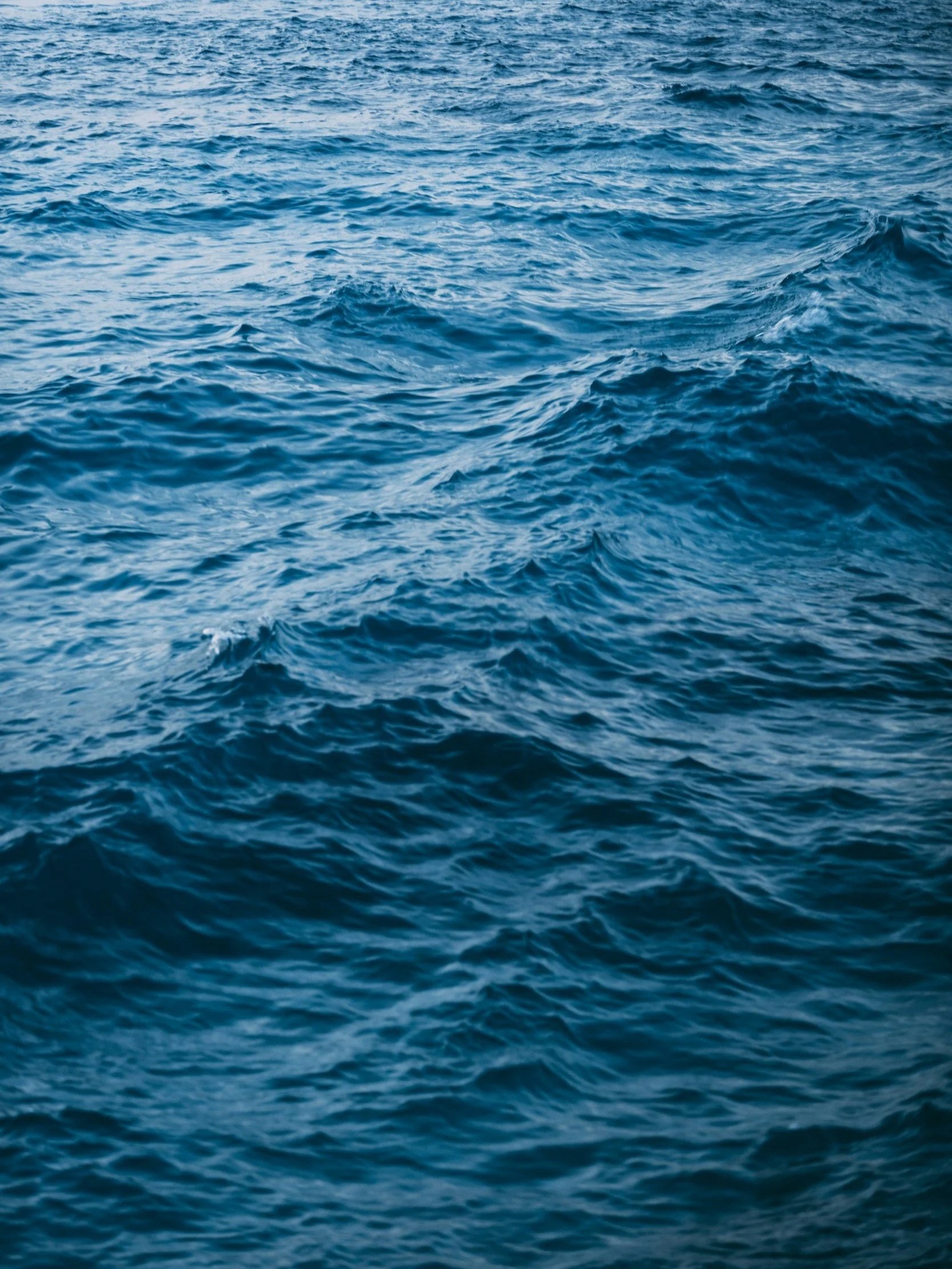 Open ocean with gentle waves under a clear sky.