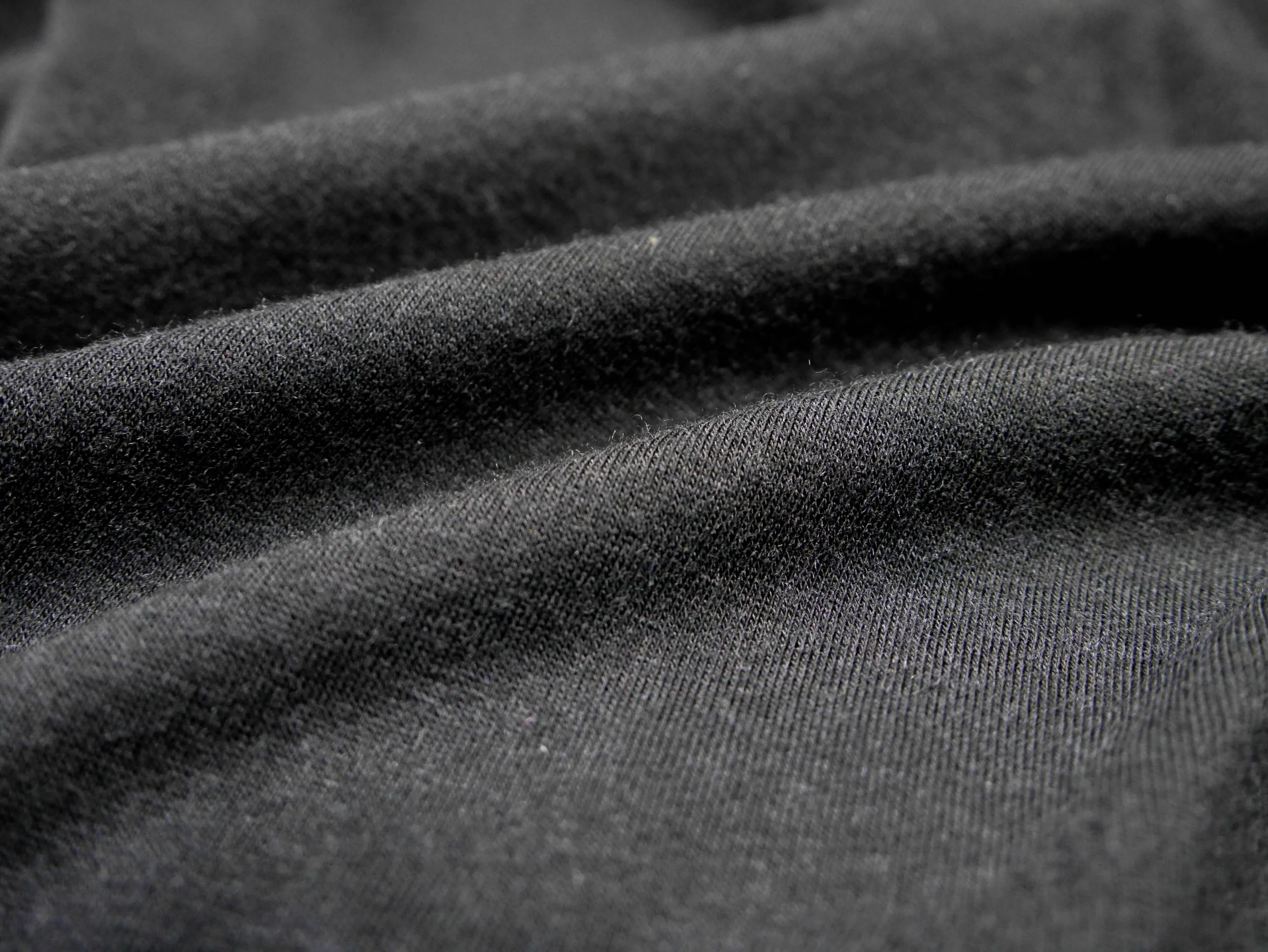 Close-up of black fabric with a textured weave pattern.