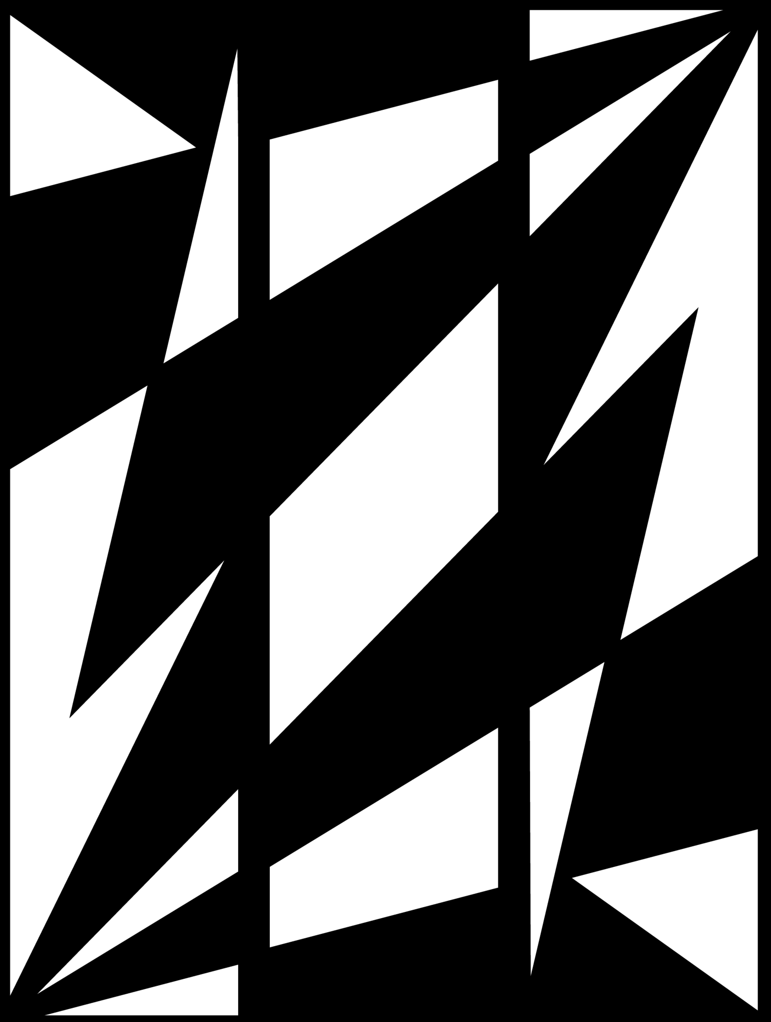 Black and white abstract geometric artwork with sharp angular shapes and contrasting areas of black and white.