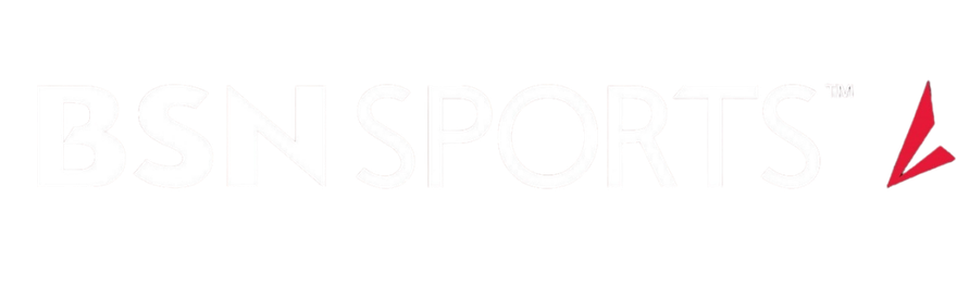 BSN Sports logo with black background and red checkmark symbol.