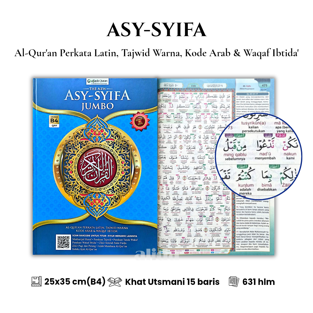 [Ukuran Jumbo B4] Al-Quran ASY-SYIFA Terjemah Perkata Latin Tajwid Warna Waqaf Ibtida Alquran Terjemahan Lansia AsySyifa Alfatih Quran