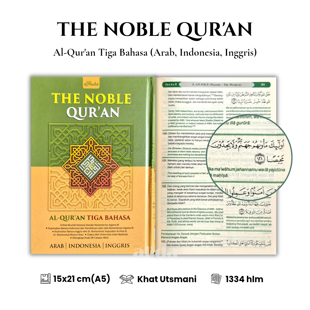 [Ukuran A5] The Noble Quran Al-Quran 3 Bahasa Arab Indonesia Inggris plus Latin Alquran Alhuda GIP