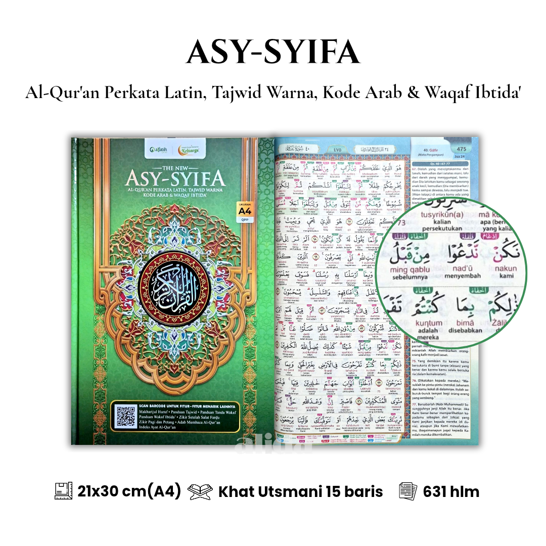[Ukuran A4] Al-Quran ASY-SYIFA Terjemah Perkata Latin Tajwid Warna Waqaf Ibtida Alquran Terjemahan AsySyifa Alfatih Quran