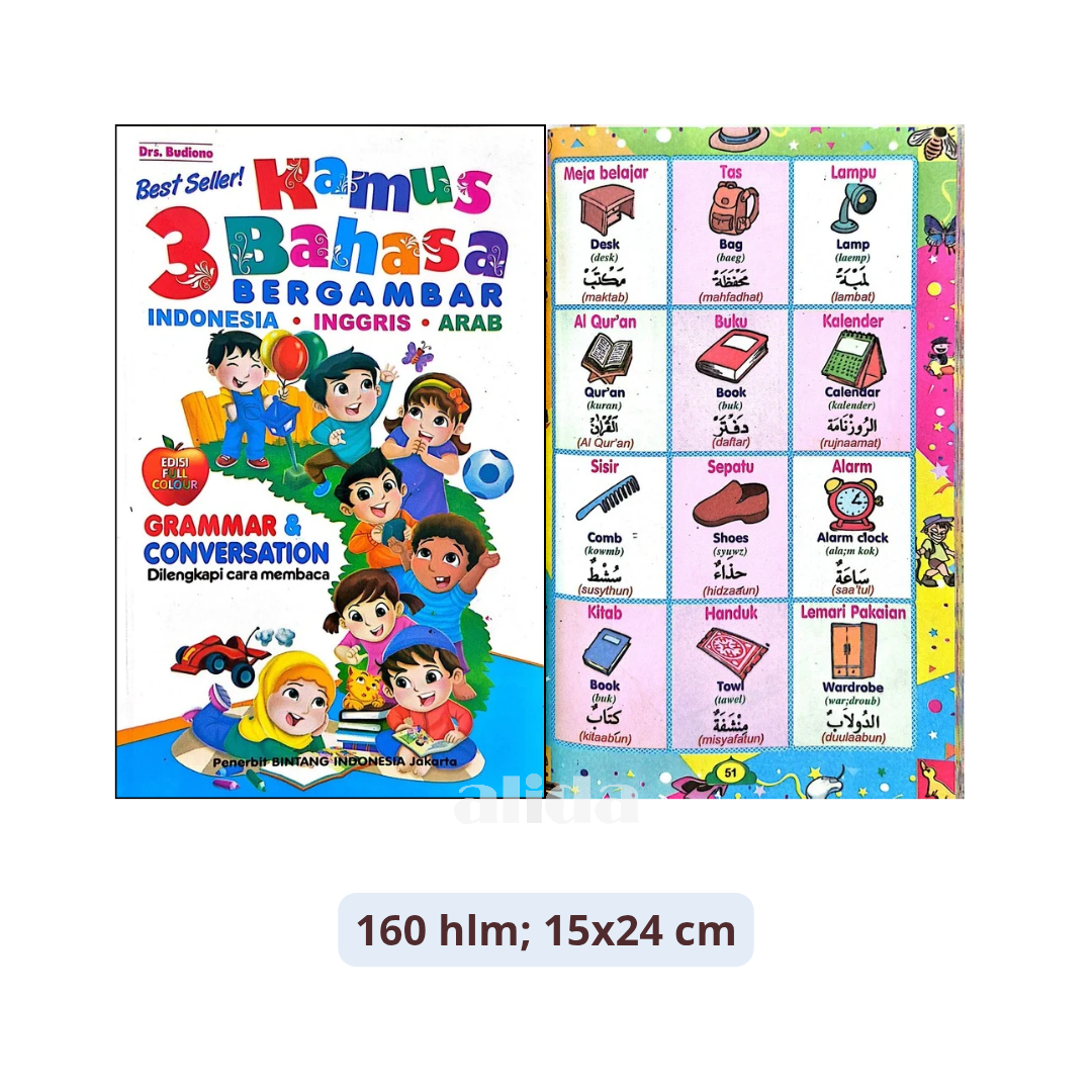 Buku Kamus 3 Bahasa Bergambar Indonesia - Inggris - Arab - Bintang Indonesia
