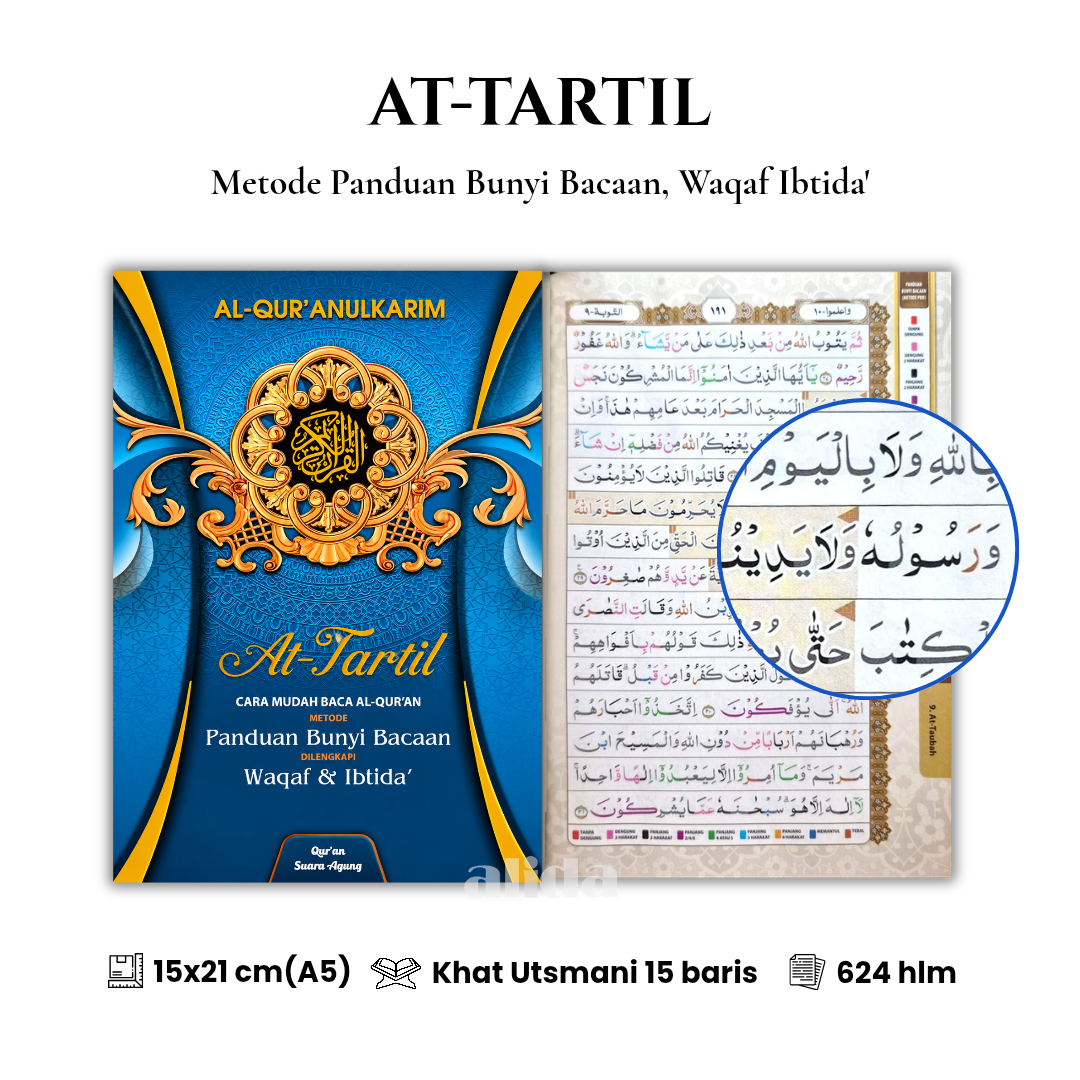 [Ukuran A5] Al-Quran AT-TARTIL Metode Panduan Bunyi Bacaan Waqaf Ibtida Alquran Mushaf AtTartil Suara Agung