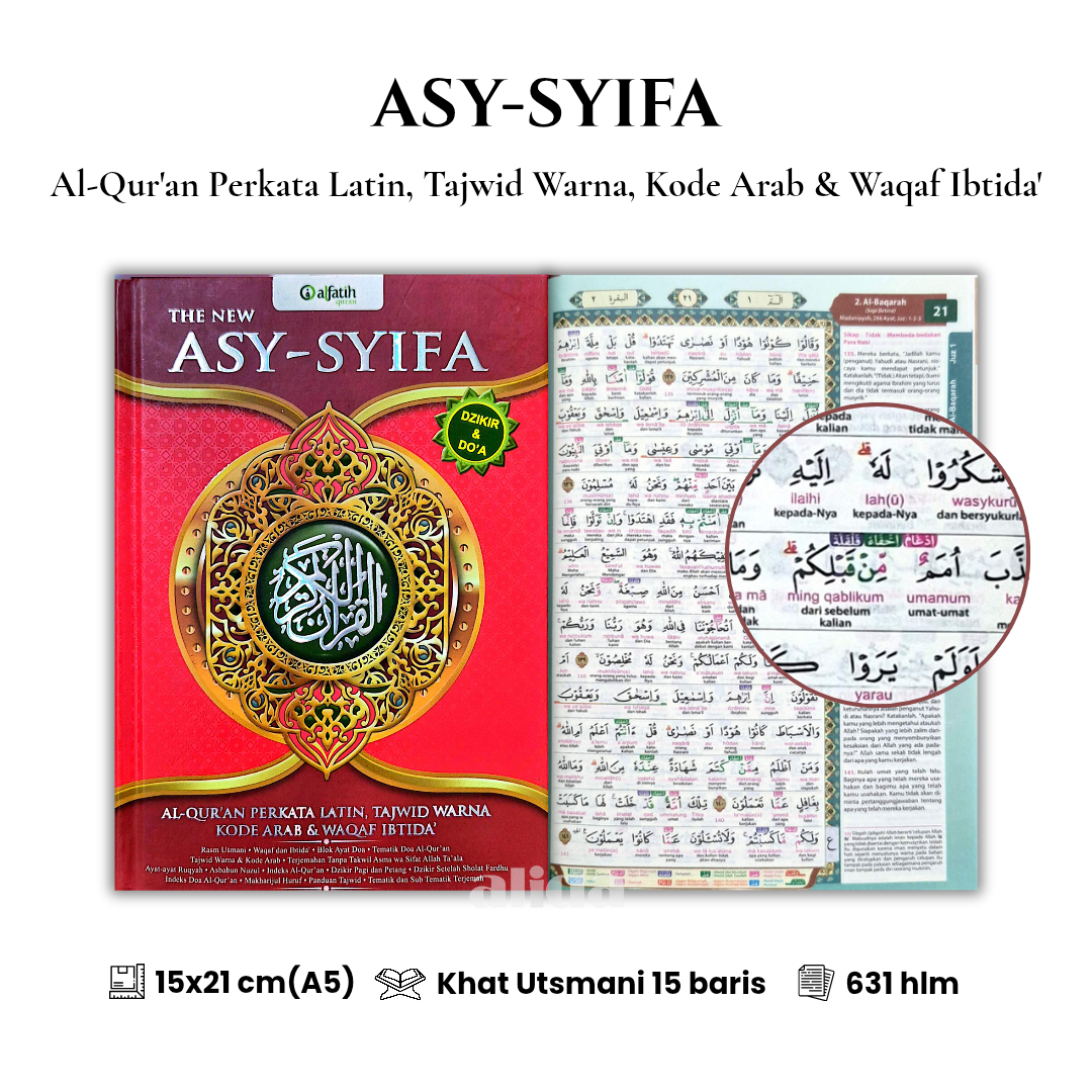 [Ukuran A5] Al-Quran ASY-SYIFA Terjemah Perkata Latin Tajwid Warna Waqaf Ibtida Alquran Terjemahan AsySyifa Alfatih Quran