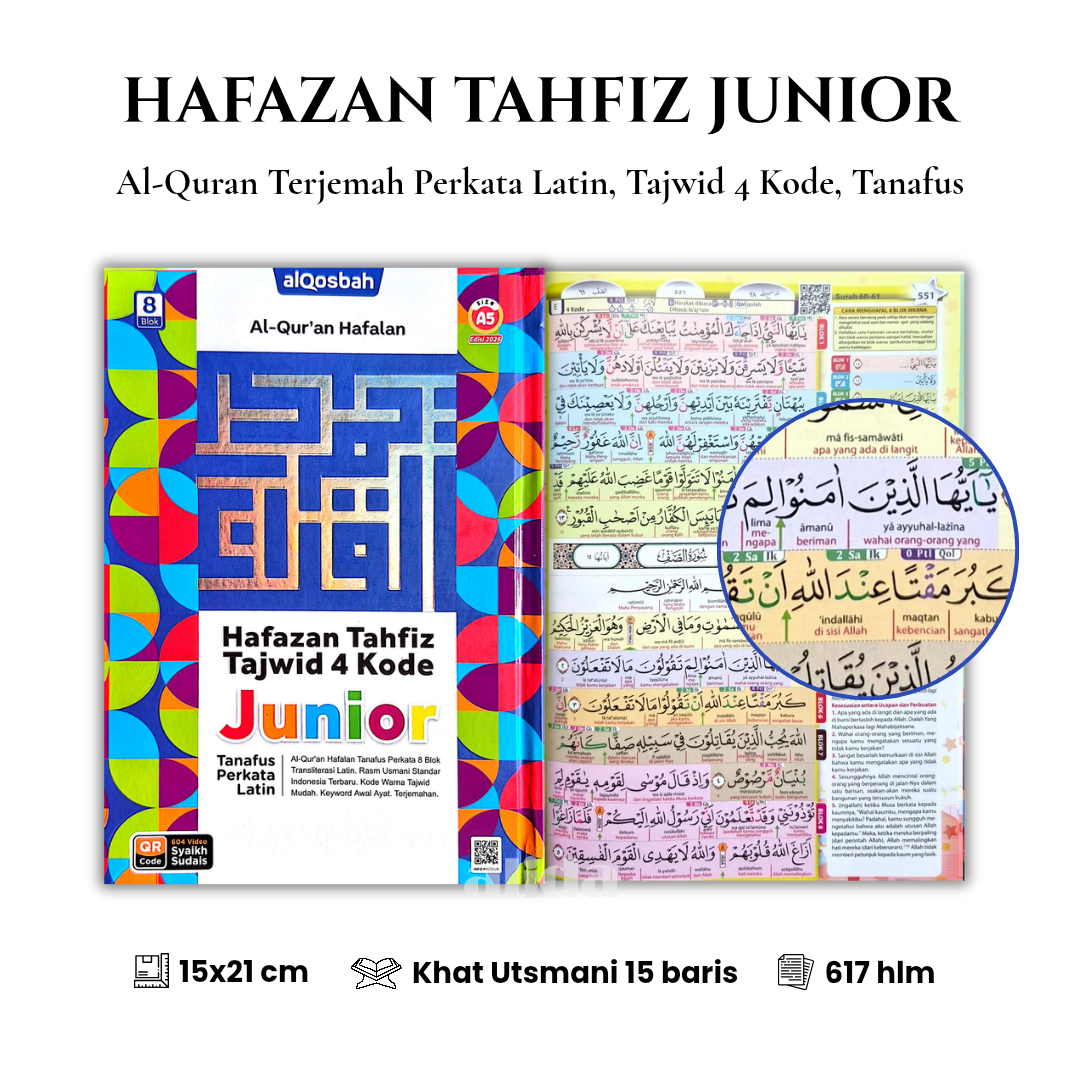 [Ukuran A5 TPL] Al-Quran HAFAZAN JUNIOR Terjemah Perkata Latin Tajwid Warna Alquran Hafalan Terjemahan Per Kata Alqosbah