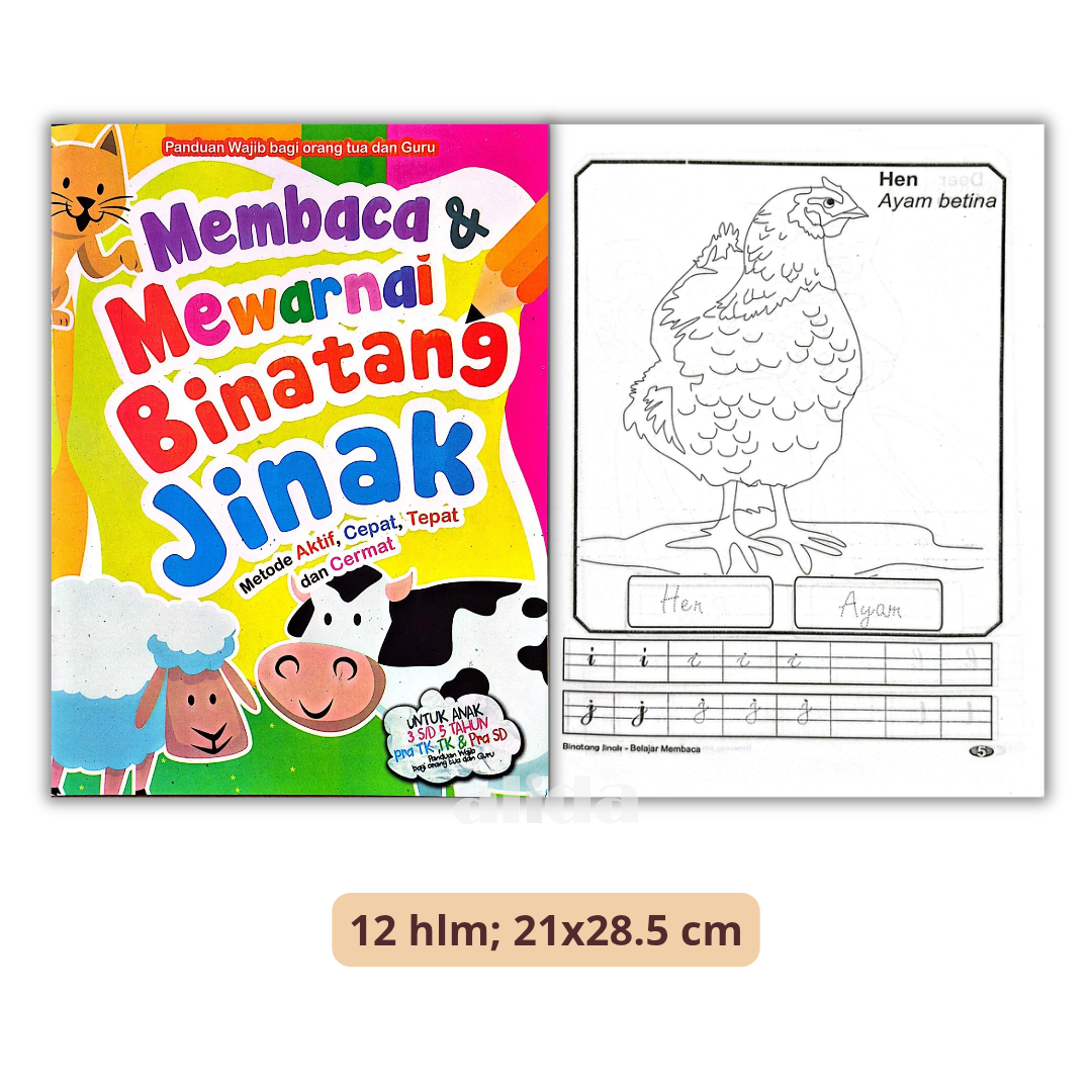 Buku Memabaca & Mewarnai Binatang Jinak - Pustaka Sandro Jaya