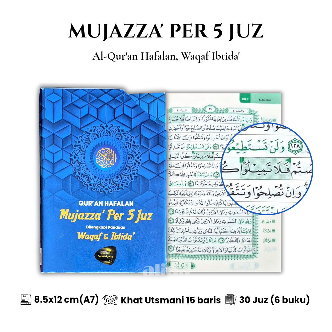 [Ukuran A7] Al-Quran Hafalan MUJAZZA Per 5 Juz Waqaf Ibtida 30 Juz Alquran Utsmani Suara Agung