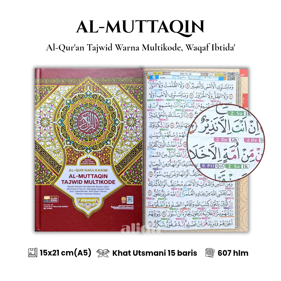 [Ukuran A5] Al-Quran AL-MUTTAQIN Tajwid Multikode Waqaf Ibtida Alquran Utsmani Almuttaqin Alqosbah