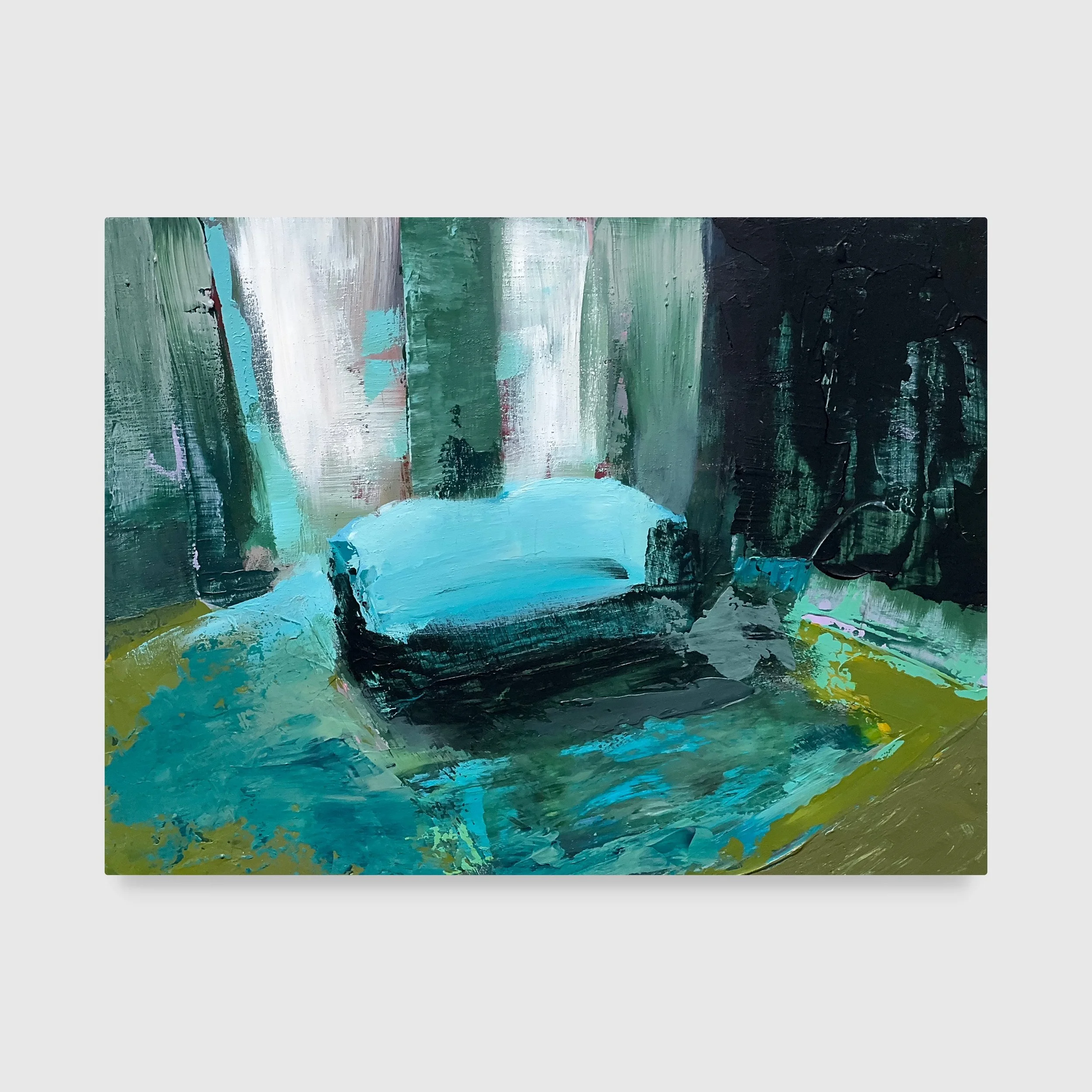 Wasserbett (Waterbed), 2024. Acrylic on MDF board — 30 x 40 cm / 12 x 16 in. Private collection © Carola Dewor