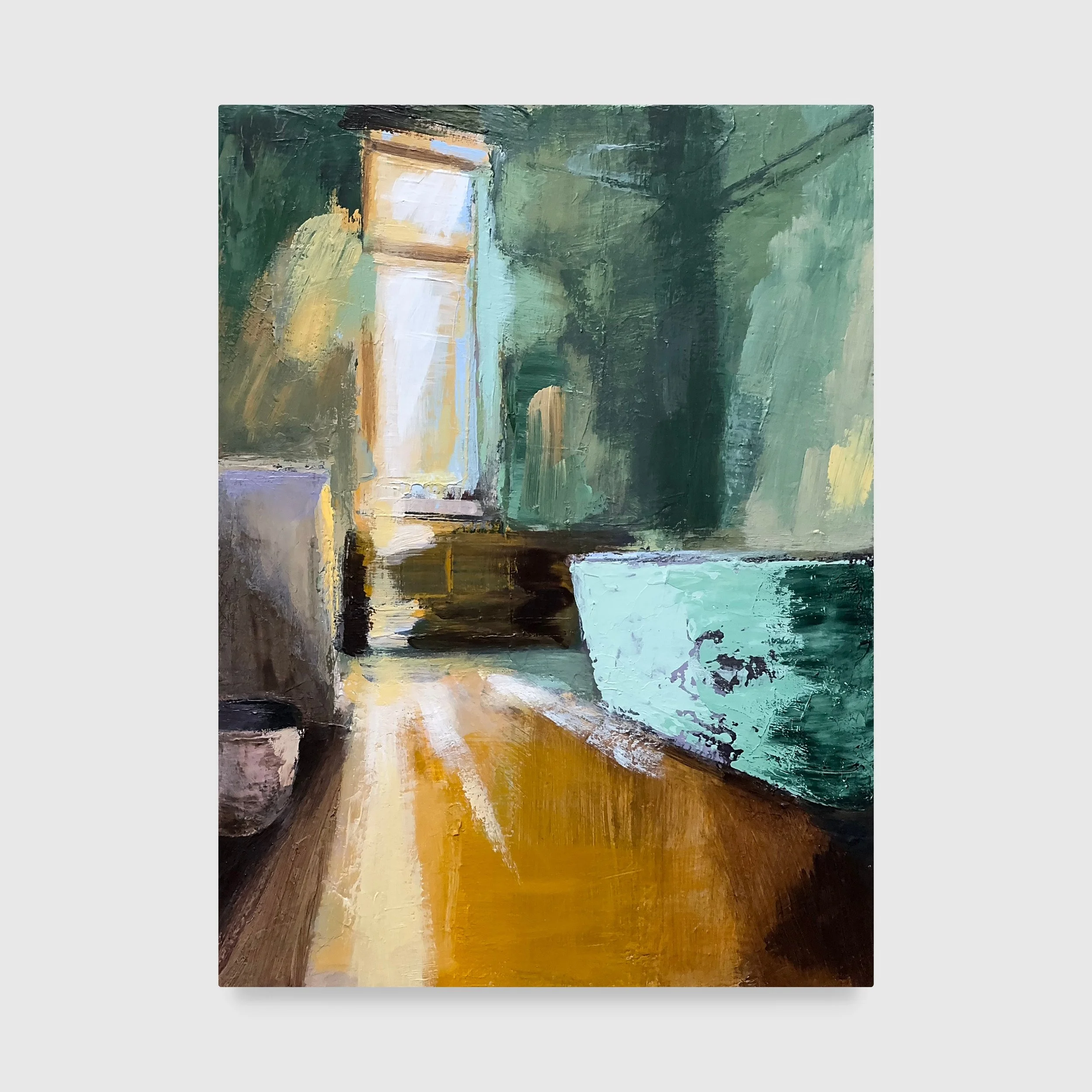 Sonnenbad (Sunbathing) 2024. Acrylic on board — 42 x 32 cm / 17 x 13 in. Private collection © Carola Dewor