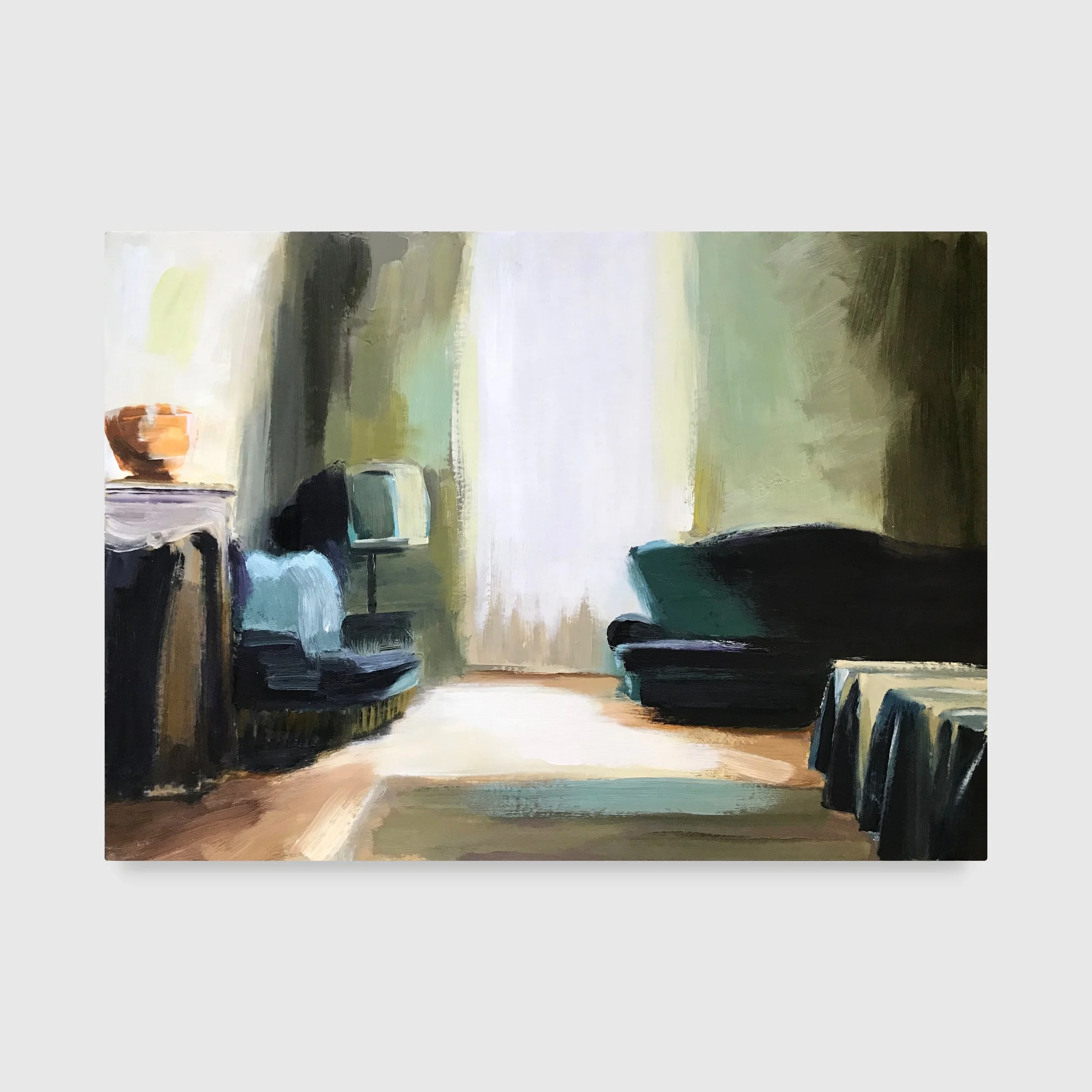 Ruheraum (Relaxation Room), 2022. Oil on paper — 50 x 70 cm / 20 x 28 in. Private collection © Carola Dewor