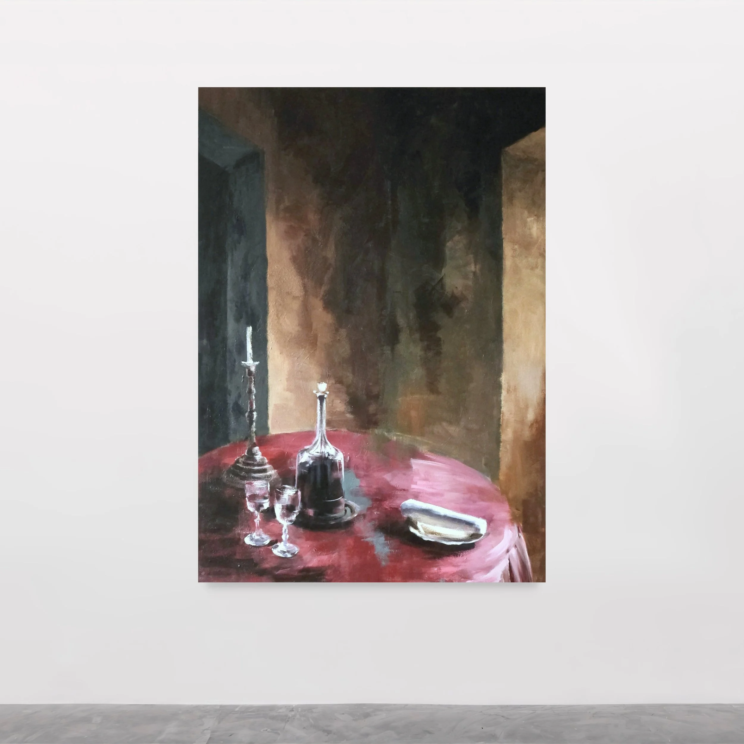 Rotwein und Schokolade (Red Wine and Chocolate), 2022. Acryl on canvas — 185 x 130 cm / 71 x 53 cm. Private collection © Carola Dewor