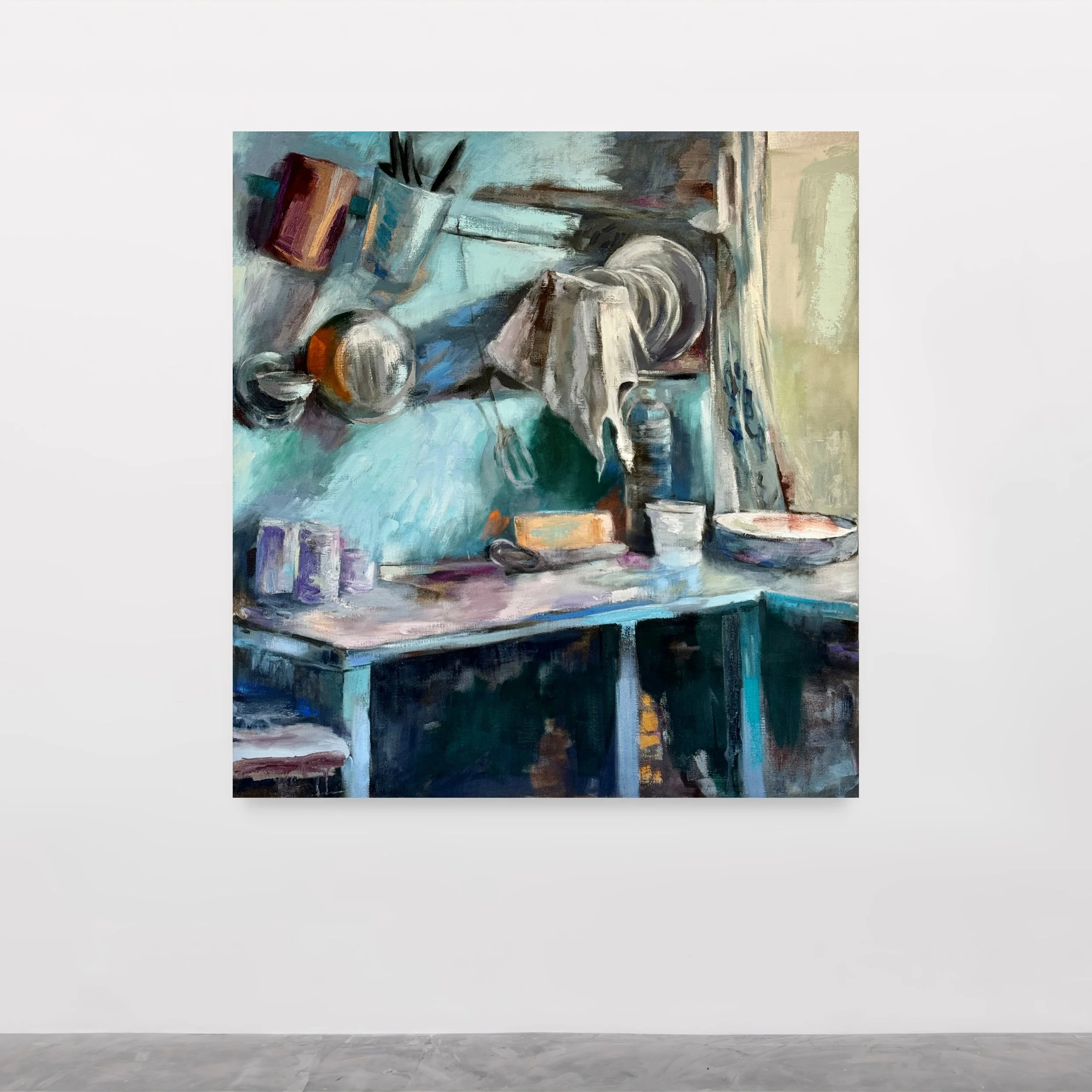 Tellerwäscher (From Rags to Riches), 2024. Acrylic on canvas — 150 x 140 cm / 59 x 55 in © Carola Dewor