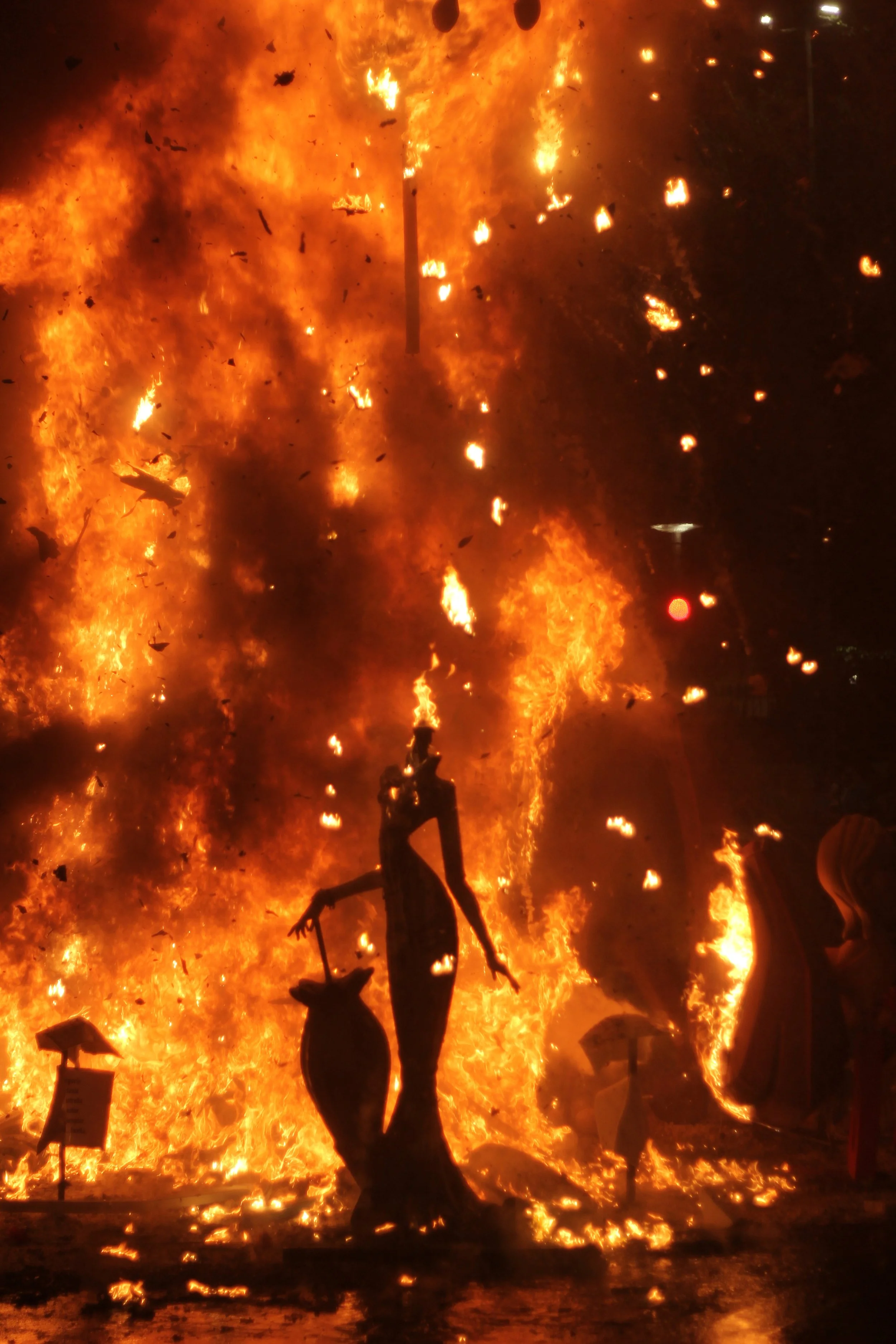 Flames consuming a festival monument during the Cremà in Alicante, Spain.